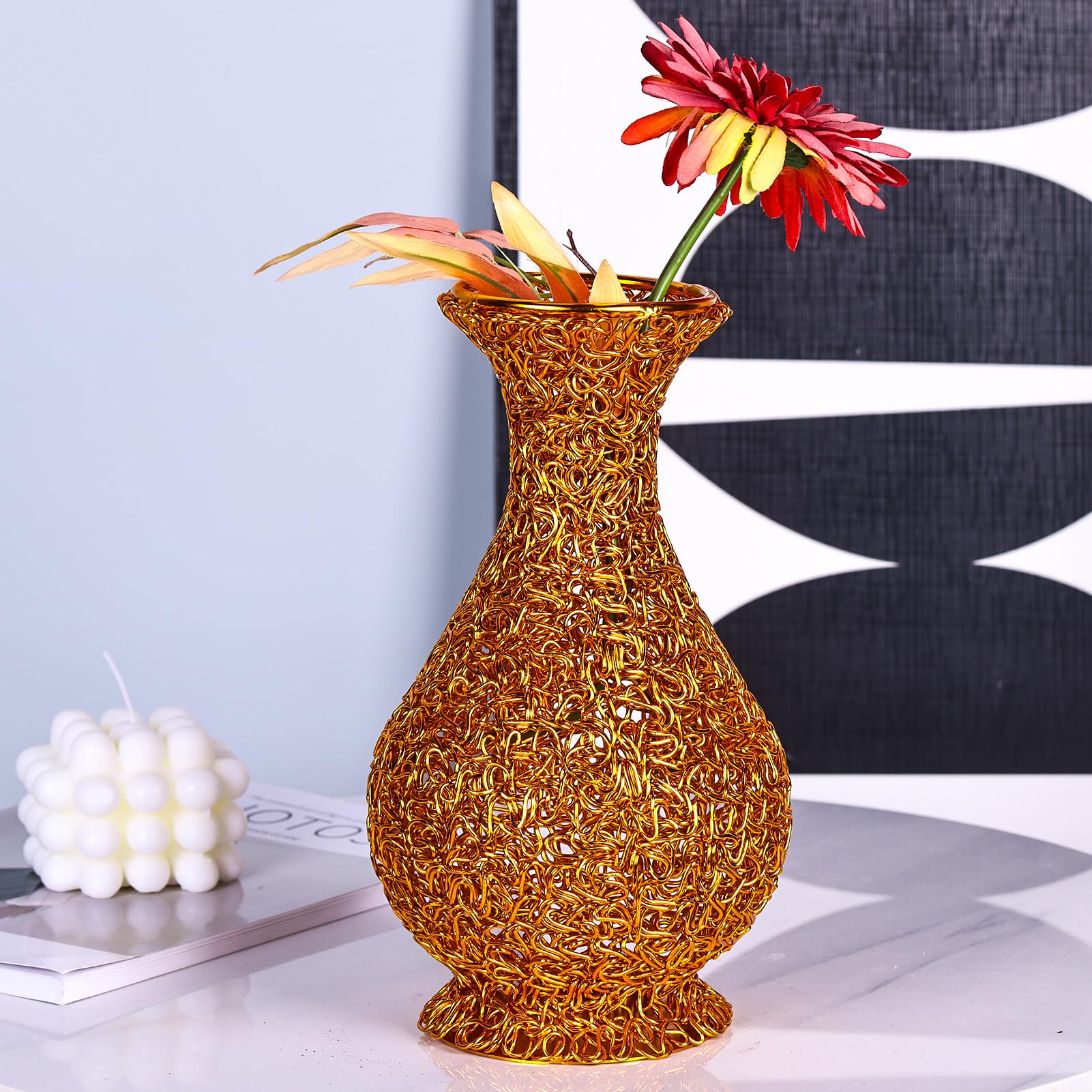 フローラルカットアウト金属花瓶 Amazon.co.jp: ゴールドメタル花瓶、手作りの金属製装飾フラワー花瓶
