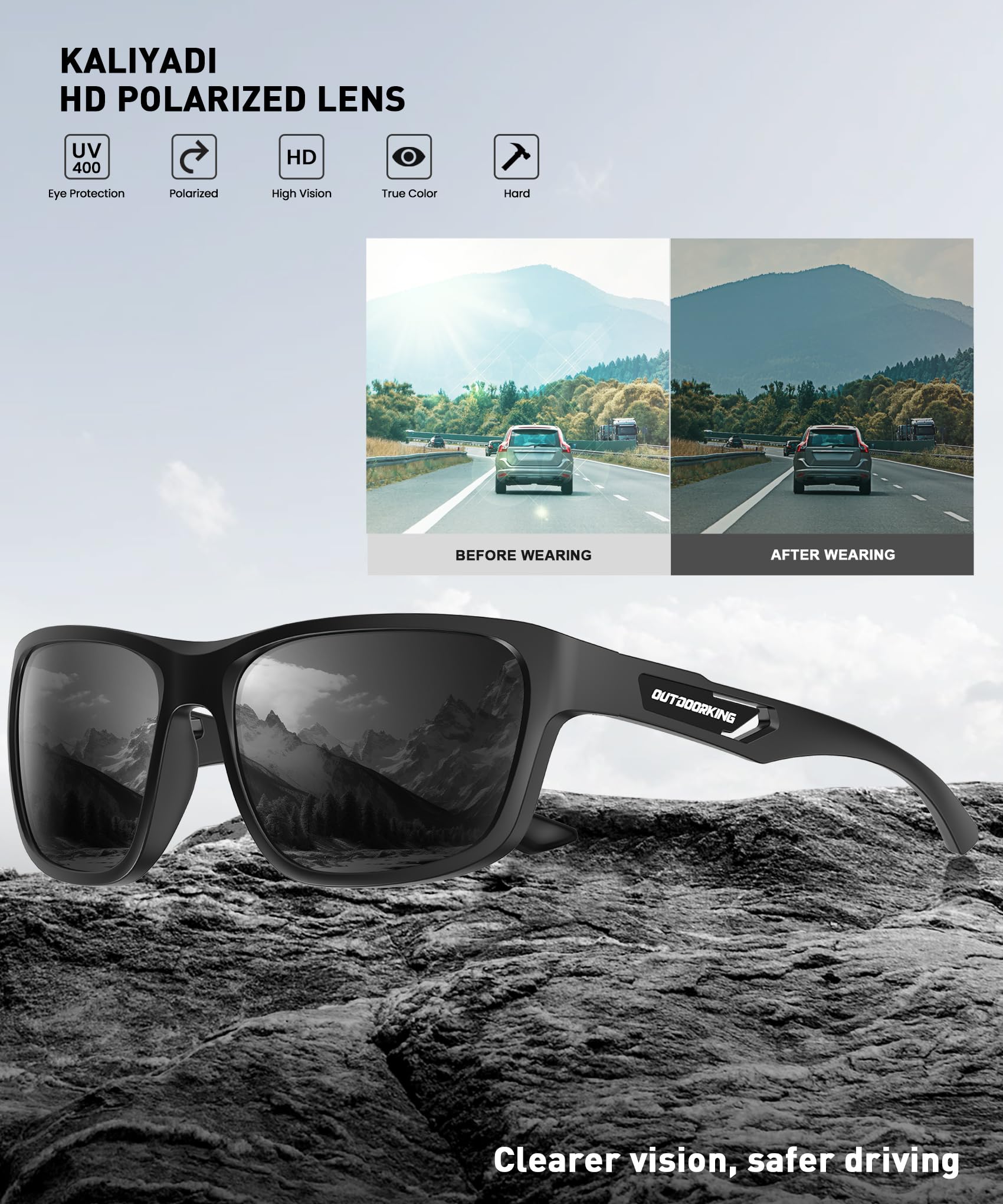 KALIYADI Polarized Sunglasses Men Sports-Sunglasses: Classic Sun Glasses for Driving, Fishing for Women with UV400 Protection