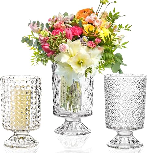 Miniatura 1 de Juego de 3 jarrones transparentes para flores, jarrón de vidrio de boca ancha para centros de mesa, 7 pulgadas de alto, jarrón cilíndrico con