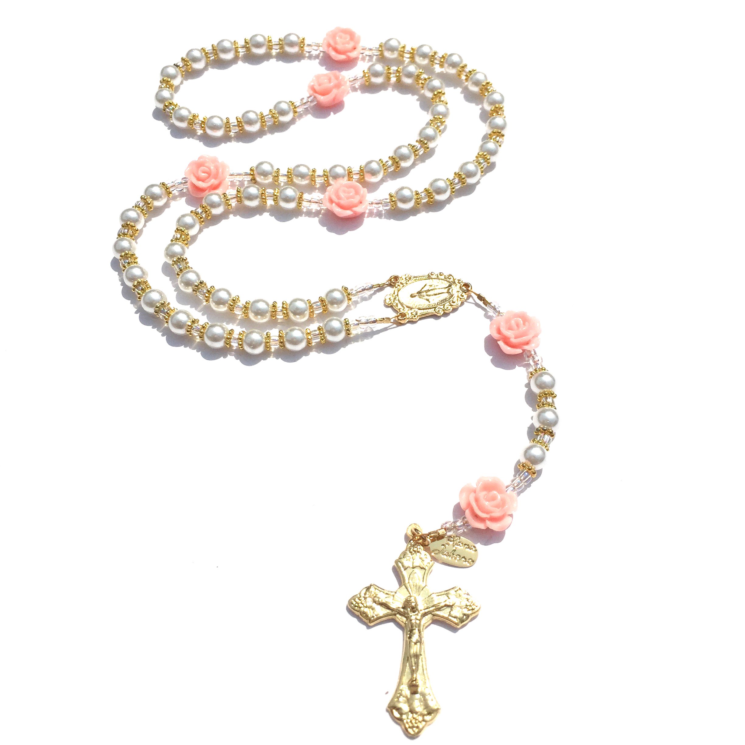 Buy White Glass Pearl and Peach Flower 