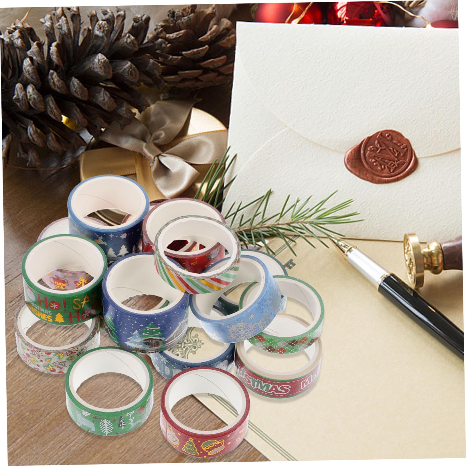 VILLCASE 4sets Pegatinas Decorativas Diy De Cinta Washi Navideña Con Estampado En Caliente (16 Uds) /rollo Alfabeto Doble Sticker Paper Washi Tapes Cintas Washi Papel Japones 16 Rolls*4