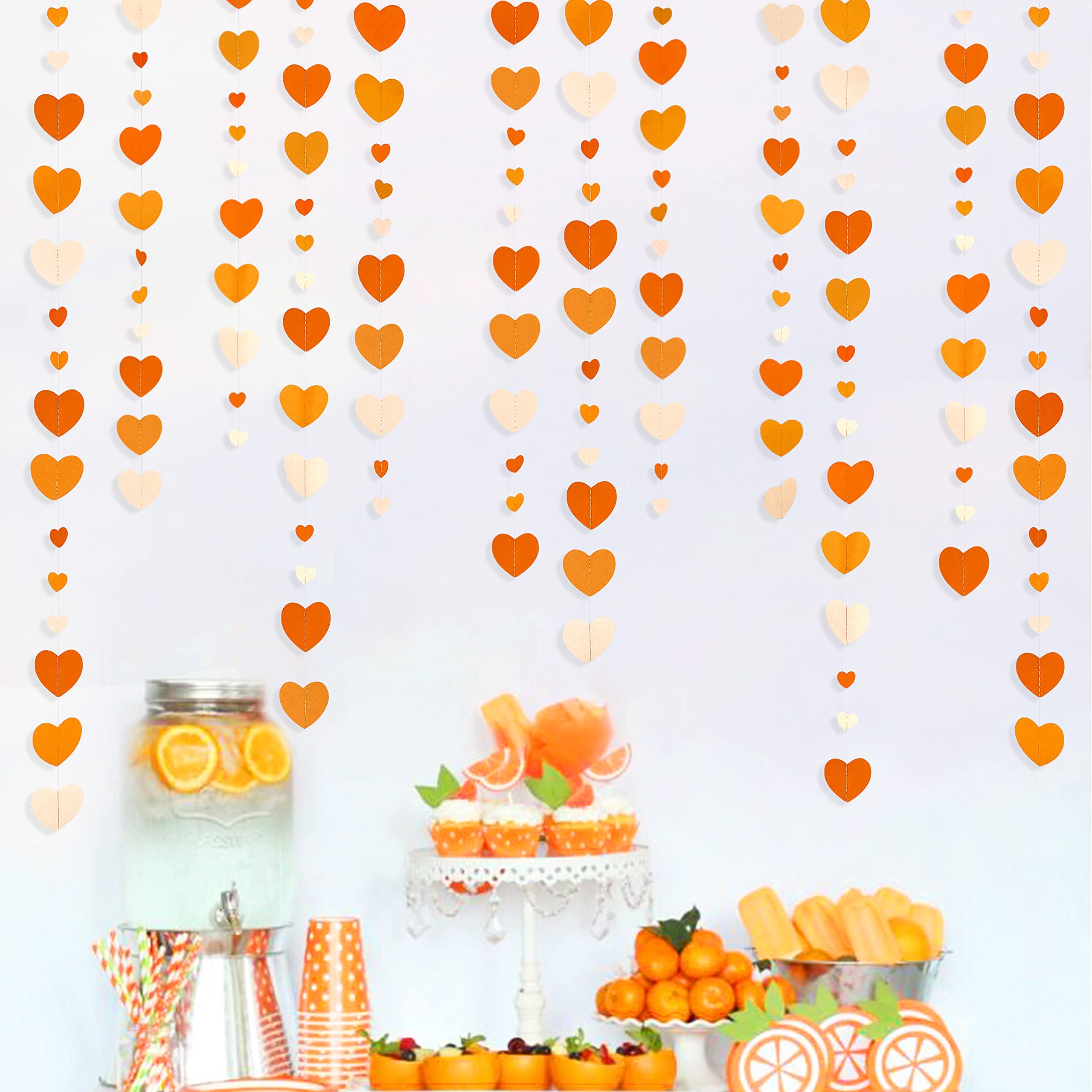 Decoración de fiesta naranja degradado, guirnalda de corazón naranja para colgar, serpentina de papel para otoño, día de San Valentín, boda, despedida de soltera, cumpleaños, baby shower, compromiso