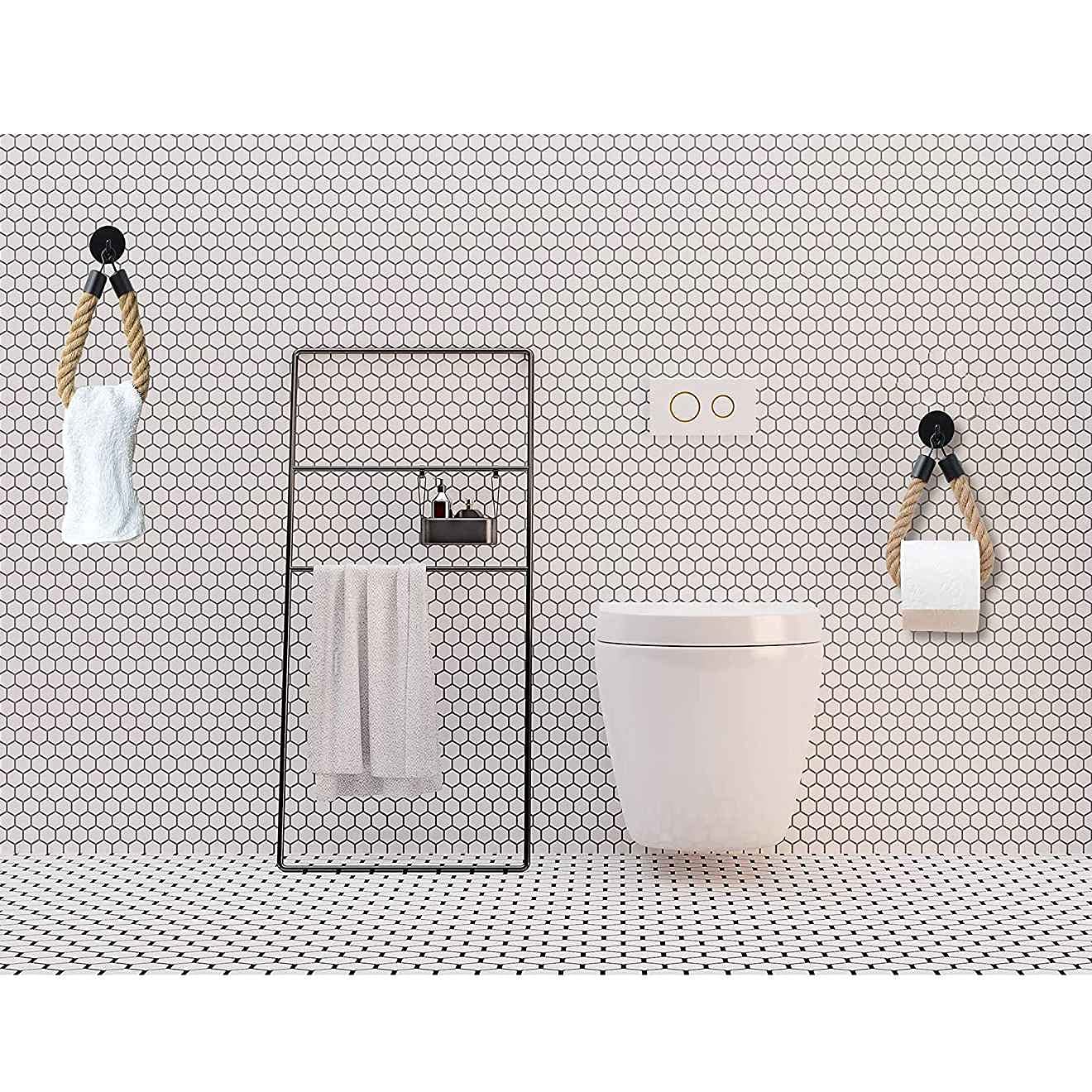 yksiahfi 1PC Black Holder Vintage Towel Hanging Rope Toilet Paper Holder Home Hotel Bathroom Decoration Supplies - Image 2