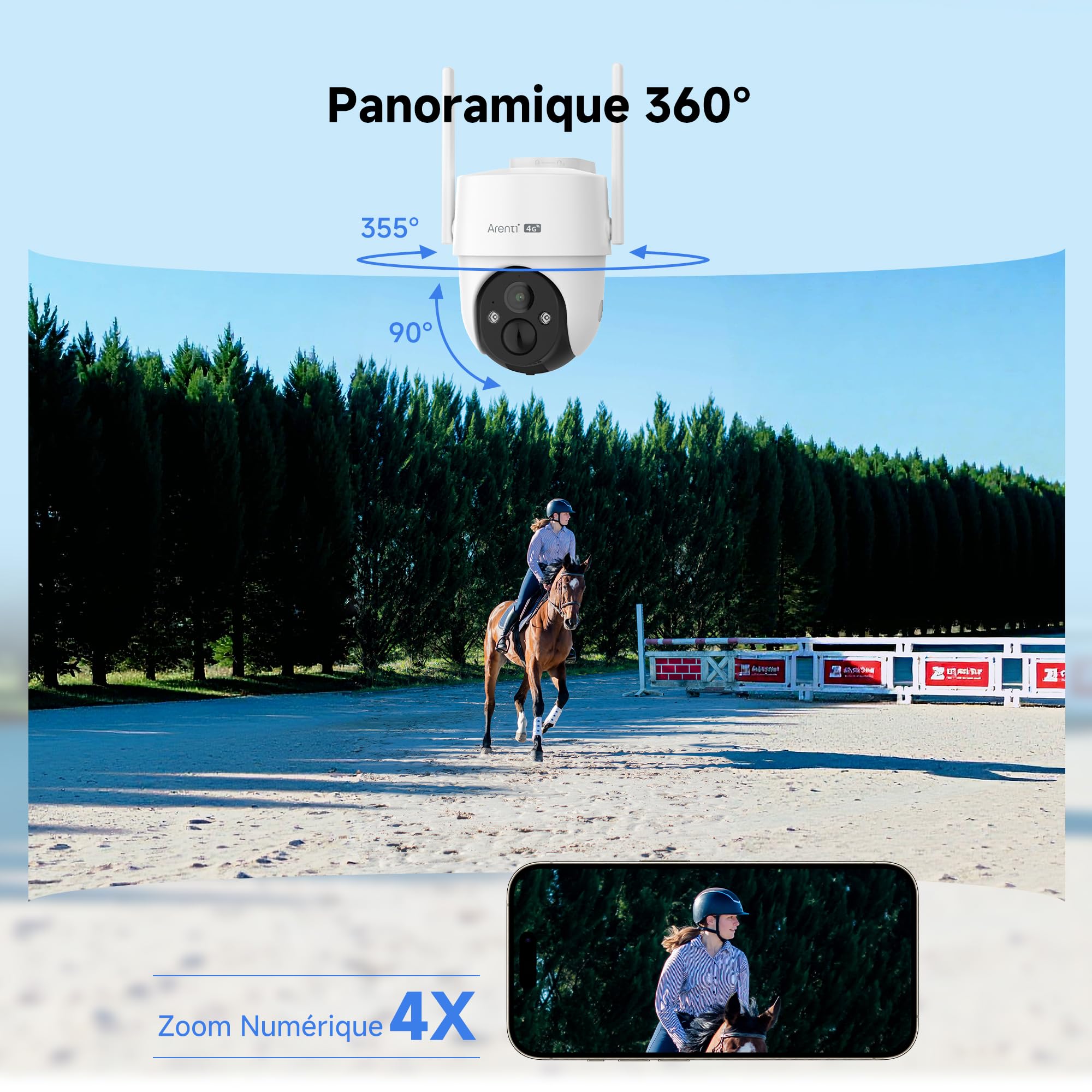 ARENTI 4G LTE Caméra Surveillance Solaire avec Carte SIM, Batterie et Panneau Solaire, Caméra Extérieure sans Fil, 2K PTZ Caméra IP, Audio Bidirectionnel, Vision Nocturne Couleur, Détection IA, AOV
