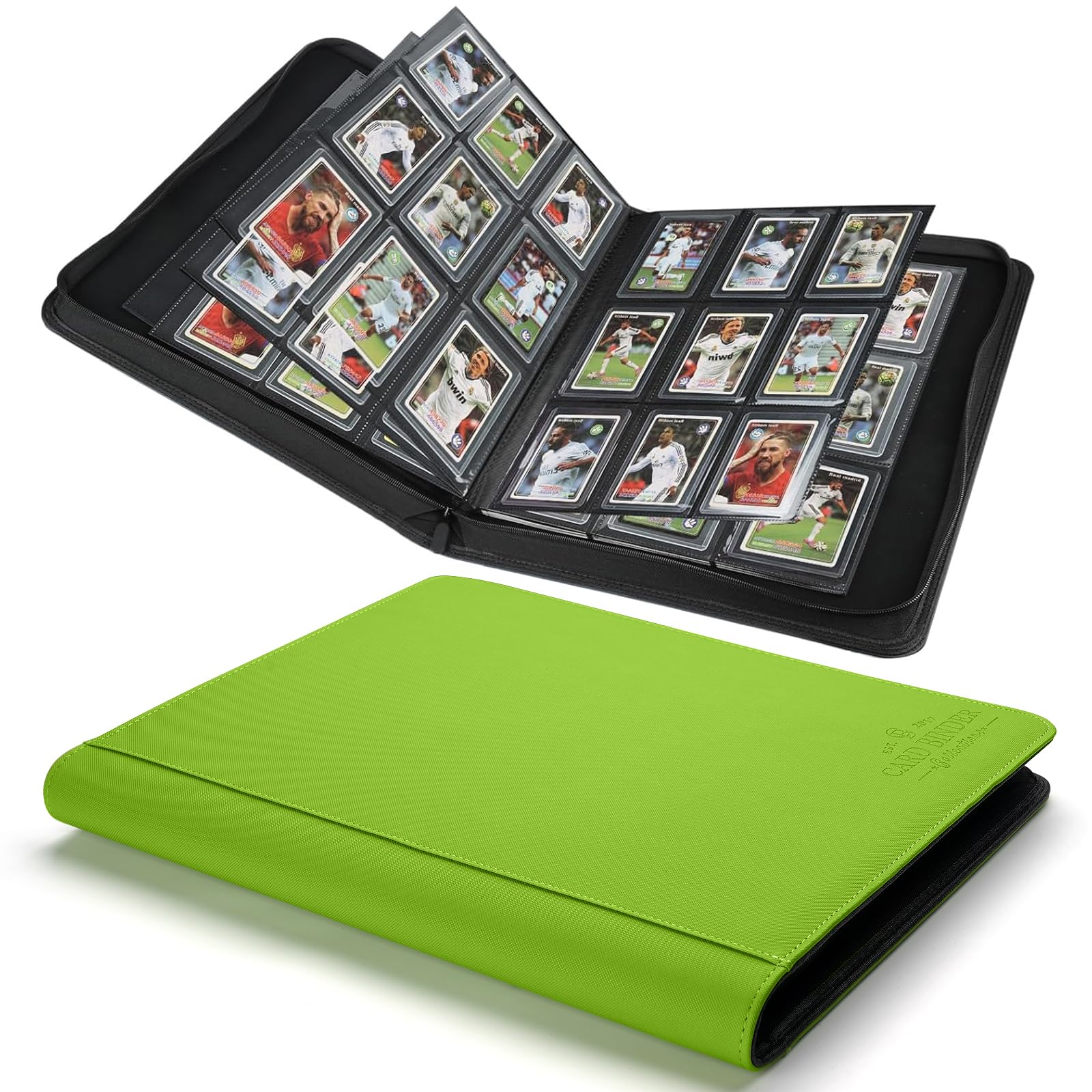 Toploader Binder,Toploader Hard Cases, 9-Pocket Pages Sleeves Hold up 288 Cards.Toploader Card Binder with Sleeves for “3×4” rigid,Card Holder(Grass Green)