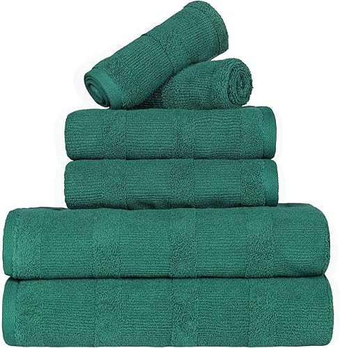 Vista 103 de Superior Roma Cotton - Juego de toallas surtidas de 6 piezas, altamente absorbentes, acanaladas, de secado rápido, para ducha, artículos básicos