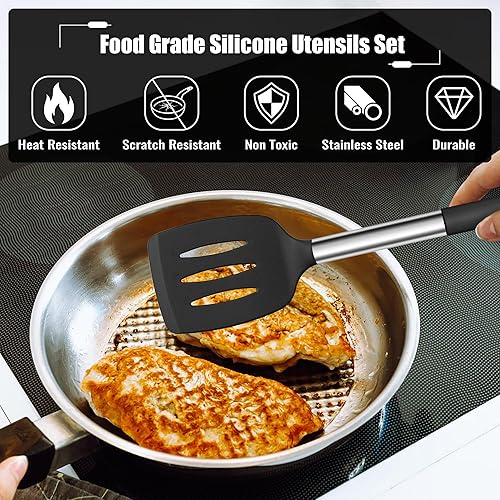 Miniatura 3 de E-far Juego de utensilios de cocina de silicona de 14 piezas, juego de utensilios de cocina con soporte, espátula, cucharón, cuchara, pinzas,