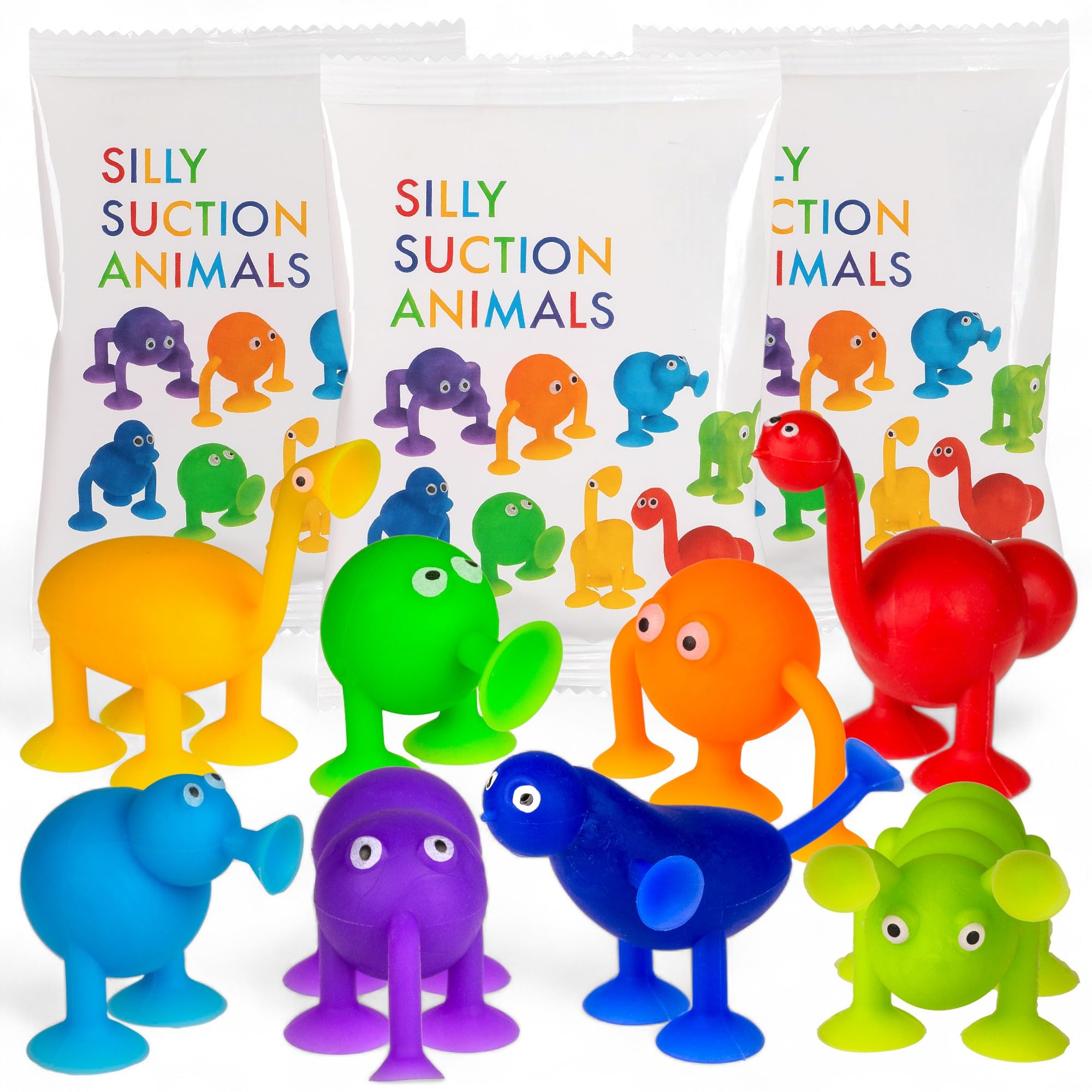 MIJOMA Silly Suction Animals zestaw 3 zabawnych ssących zwierząt z TPR, kolorowe mieszane, ok. 5 x 7 cm – zabawka sensoryczna, redukcja stresu, figurki zwierząt Fidget, modele losowe