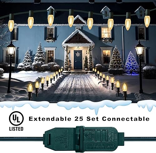 Miniatura 6 de GAGALIFE C9 Christmas Pathway Lights Outdoor - 29ft 25 LED Lights with 25 Marker Stakes for Walkway, Waterproof Plug in C9 Christmas Lights Outdoor
