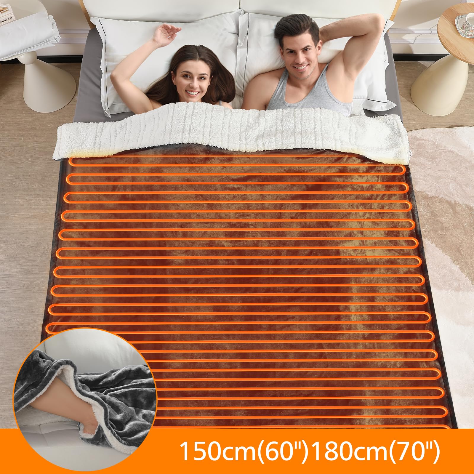 OneAmg Coperta Termica Elettrica,155x180cm con Tasca 6 Livelli di Riscaldamento,Timer 10H,Spegnimento Automatico Della Coperta Elettrica Telecomando Digitale,Lavabile in Lavatrice Grigio