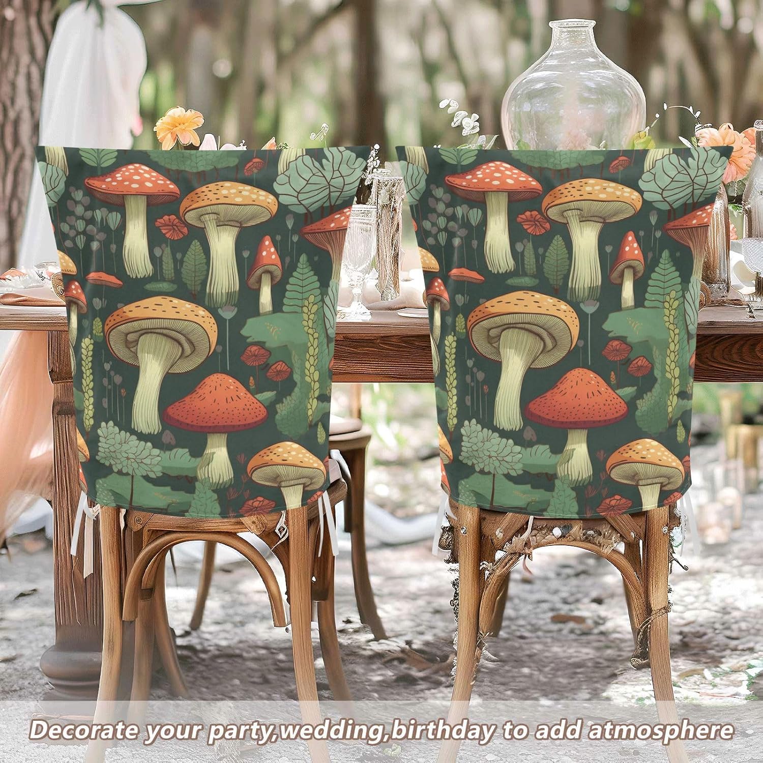 ALAZA Mushrooms Green Leaves Chair Back Cover Set of 6, Washable Reusable Removable Chair Slipcovers Decorative Chair Cover for Home Kitchen Wedding Party