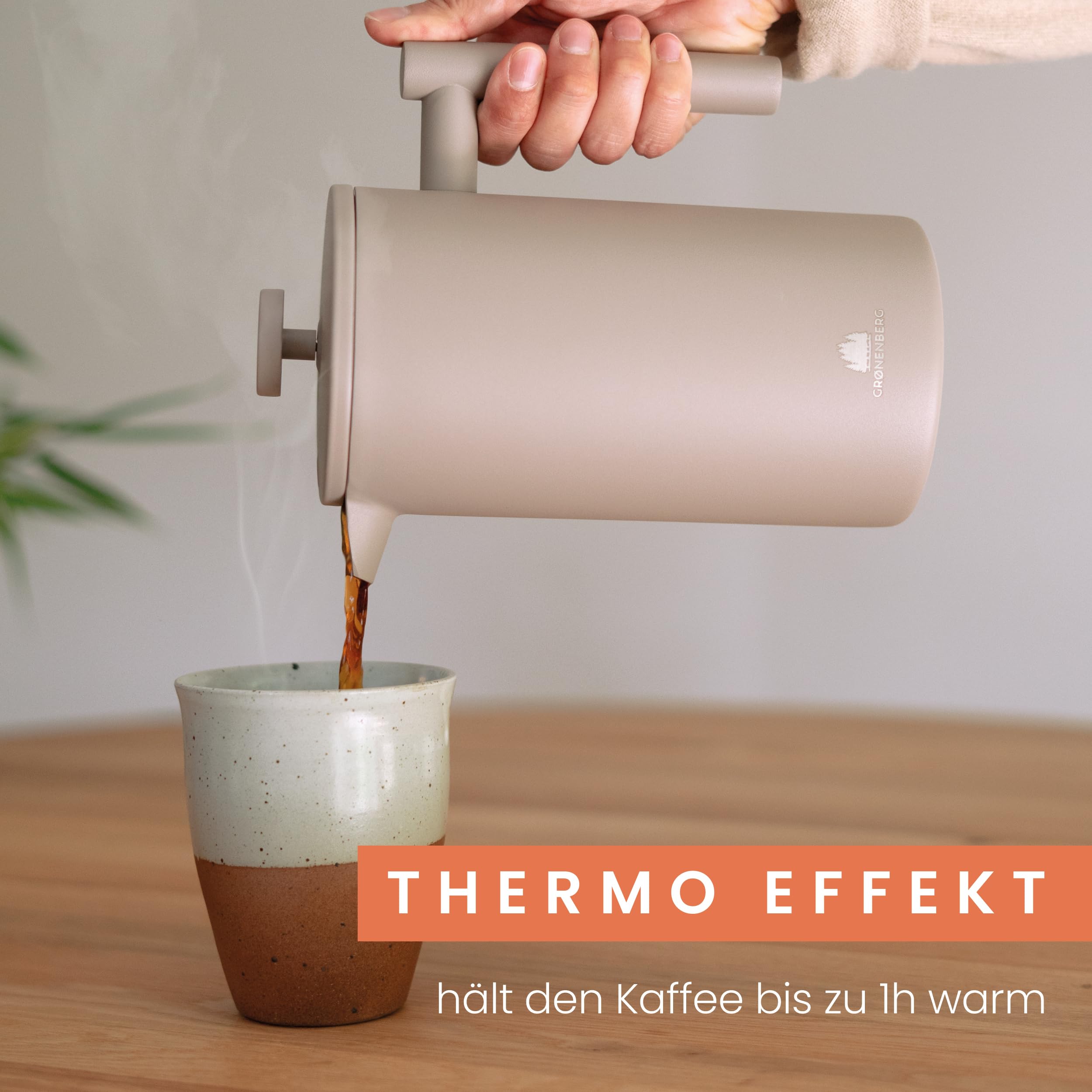 Groenenberg French Press Earth 600 ml o. 1 Liter I Hochwertige Kaffeepresse mit Thermo Warmhalte-Funktion I Edelstahl Kaffeebereiter