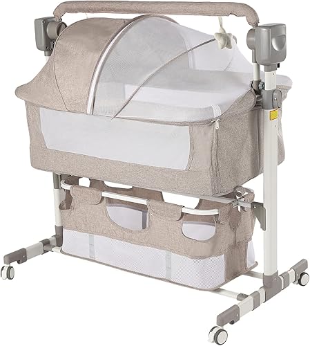 CNCEST Cuna eléctrica inteligente para bebé, cama de noche, juego de música, cuna automática con 3 velocidades de temporización, tambaleo de 5