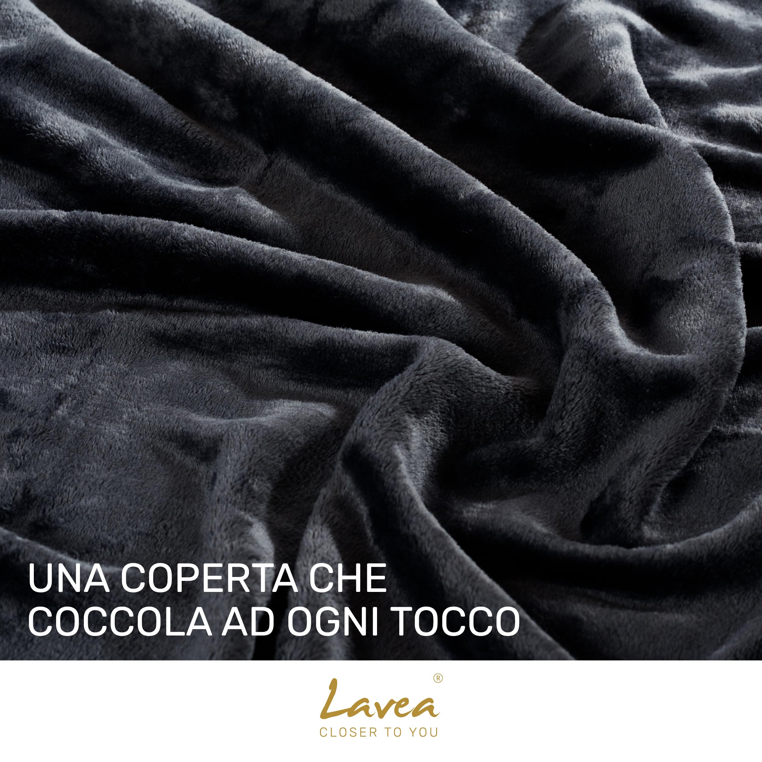 Lavea® Coperta in Pile Matrimoniale 220x240 cm Morbida – Plaid in Microfibra Caldo e Soffice per Divano e Letto, Traspirante e Facile da Lavare – Nero