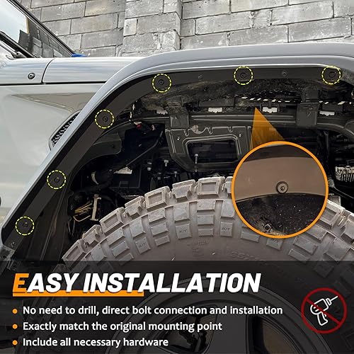 Miniatura 13 de Protector de extensión de guardabarros delantero y trasero para Jeep Gladiator Sport y Willys 4 piezas