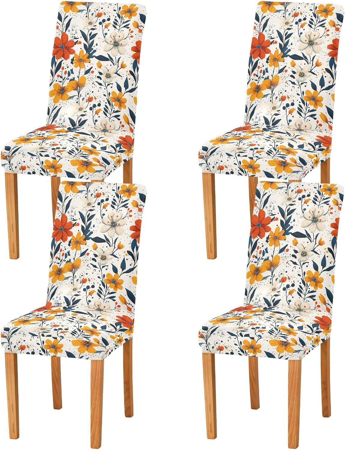Spring Flowers Lily Delphinium Carnation White_3 Decorative Chair Slipcover Set for Bedroom Soft Office Seat Cover covertores para sillas de comedor Set of 4