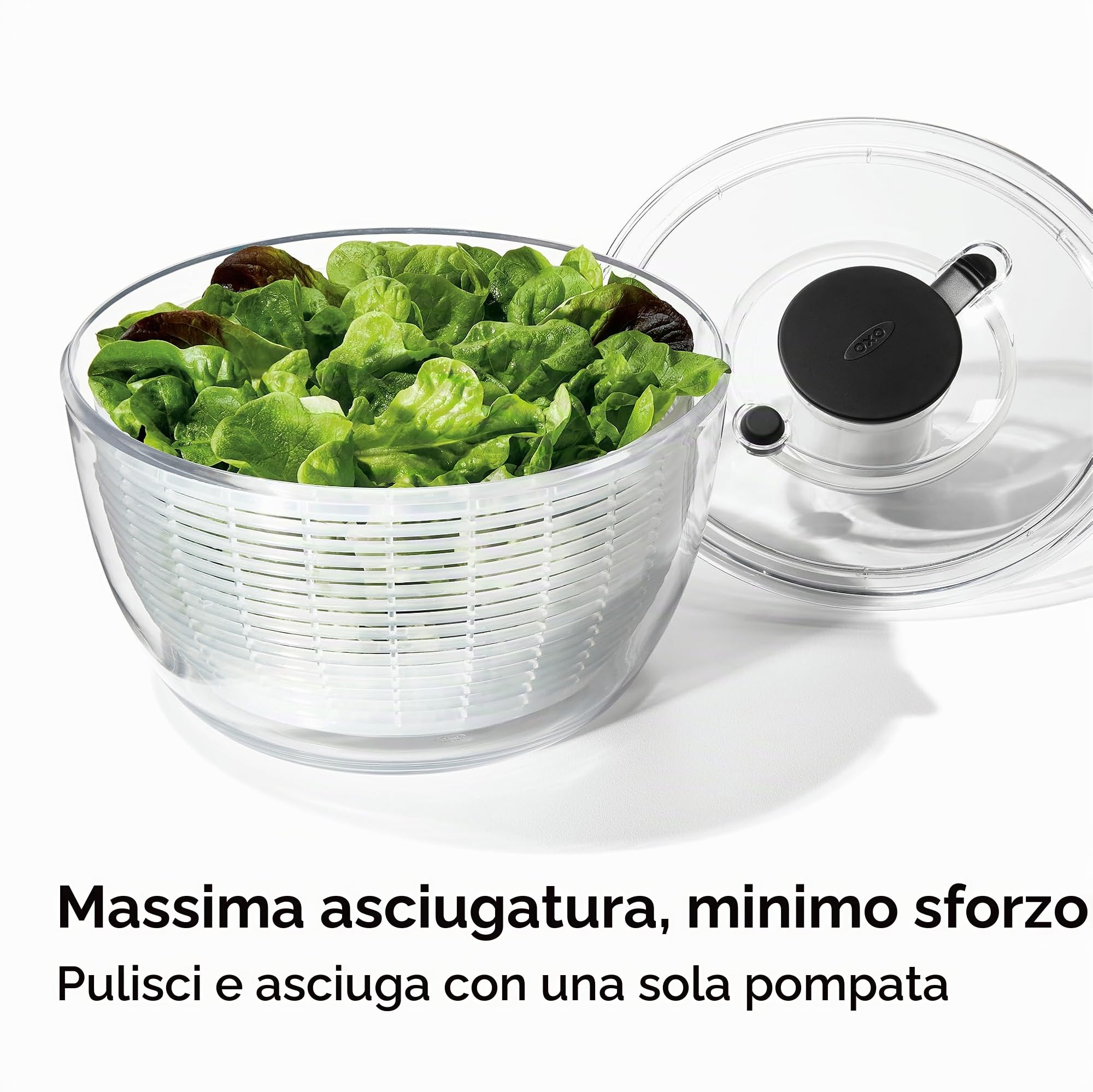 Oxo 324, Centrifuga per insalata con coperchio, diametro: 26 cm