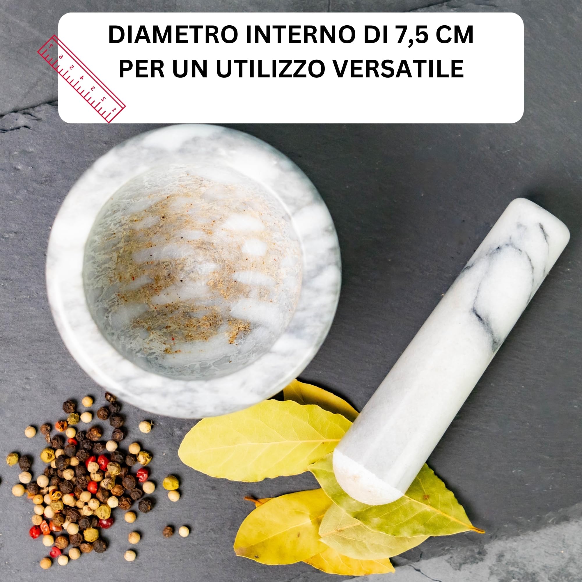 Westmark Mortaio con pestello in marmo, alto, diametro interno: ca. 7,5 cm, Gourmet, bianco/grigio, 69592260