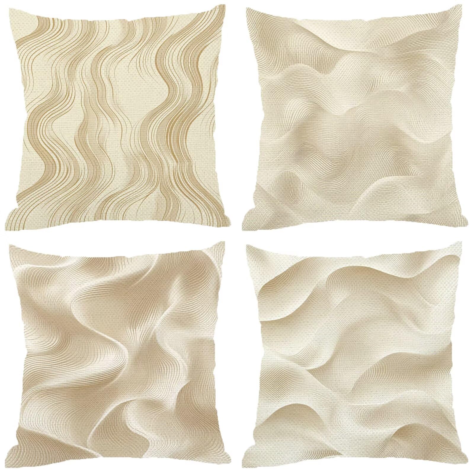 Raya Funda Cojin 65x65 Cojines Sofa Beige Cojines Cama Juego de 4 Cuadrado Lino Pillow Doble Cara Impresión Cushion Covers con Cremallera Invisible para Exterior Garden Chair Decor, Regalo Mujer S-905