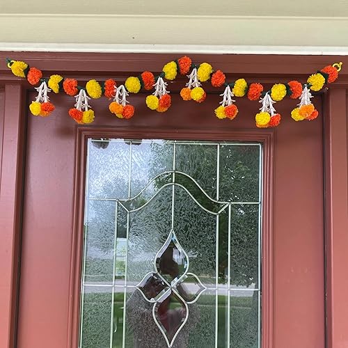 Caléndula Tuberrose Toran, Decoración Diwali, Bhandarwal, Día de los Muertos, Decoración Navrathri, Decoración de puerta, Valencia de puerta (36-39