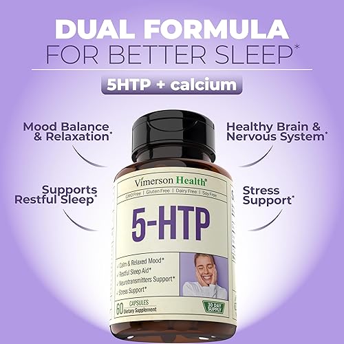 Miniatura 5 de Suplementos de serotonina 5HTP para mujeres y hombres. Ayuda para dormir y apoyo ocasional para el estrés - Suplemento 5 HTP Plus de 200 mg con