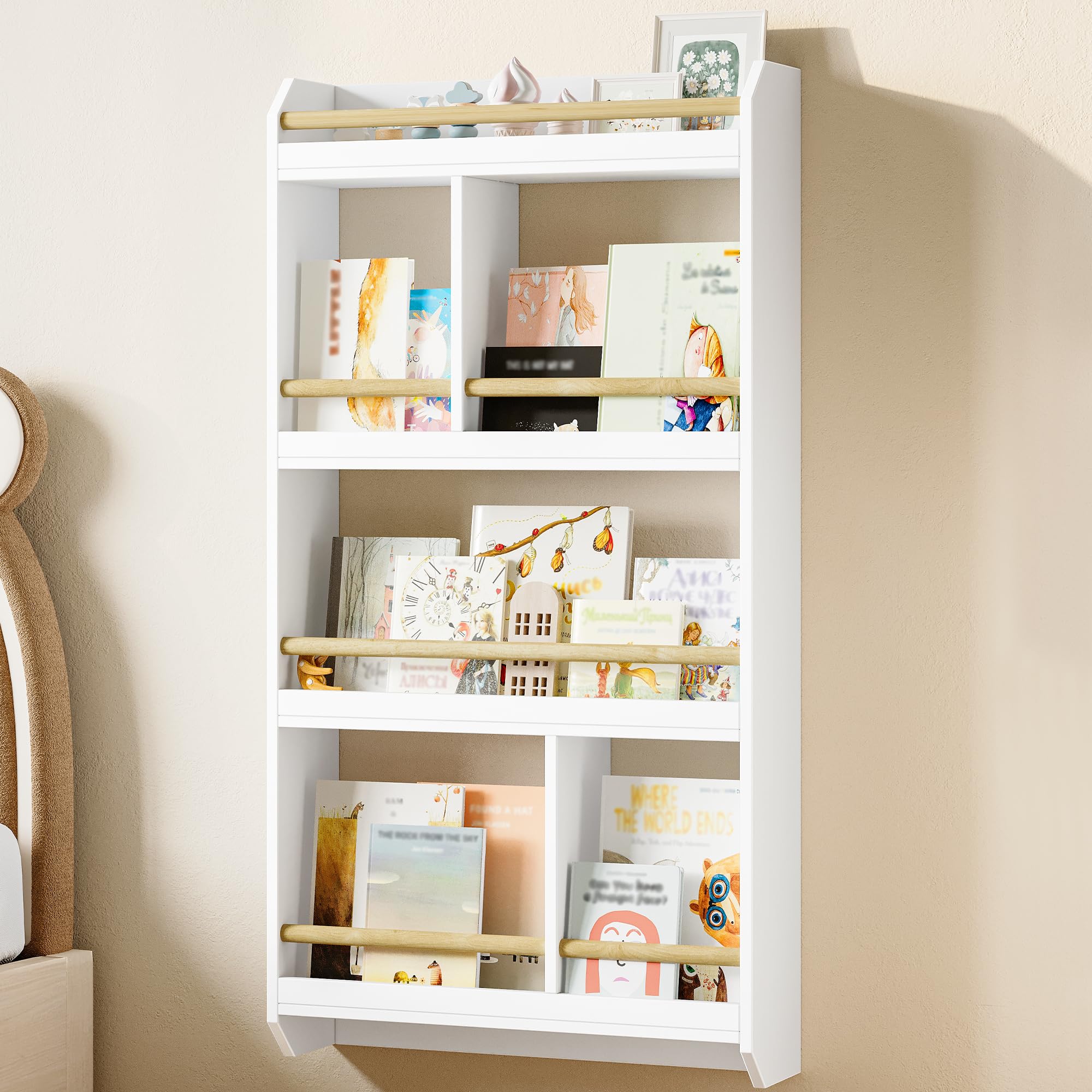 Hzuaneri Kids Bookshelf Wall-mounted, 4-Tier Children's Bookcase, White