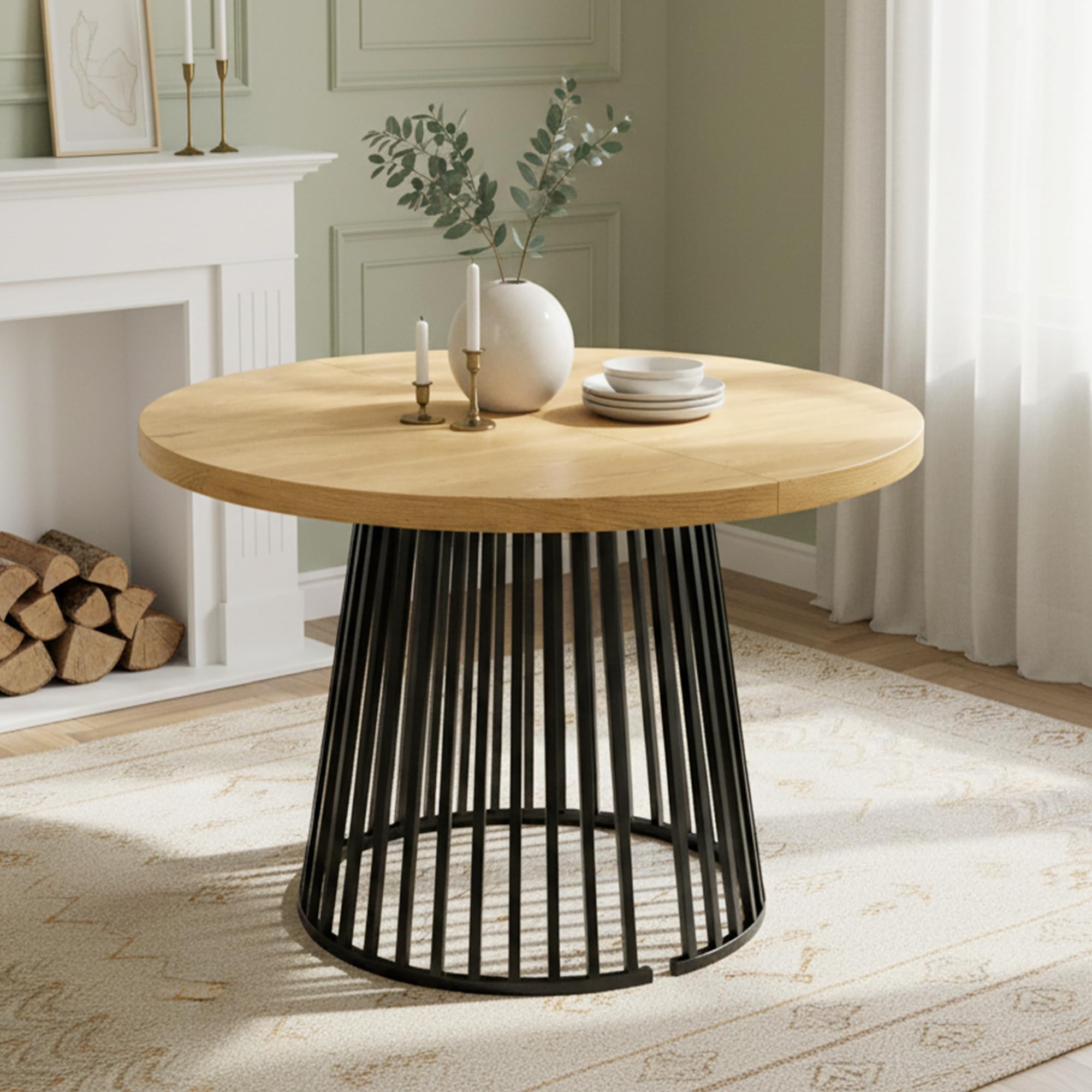 Wiuzo Tavolo da pranzo allungabile 100/138/176 x 100 cm, tavolo da pranzo rotondo per 4-8 persone, design telescopico a due pezzi, piano spesso (colore rovere + nero)