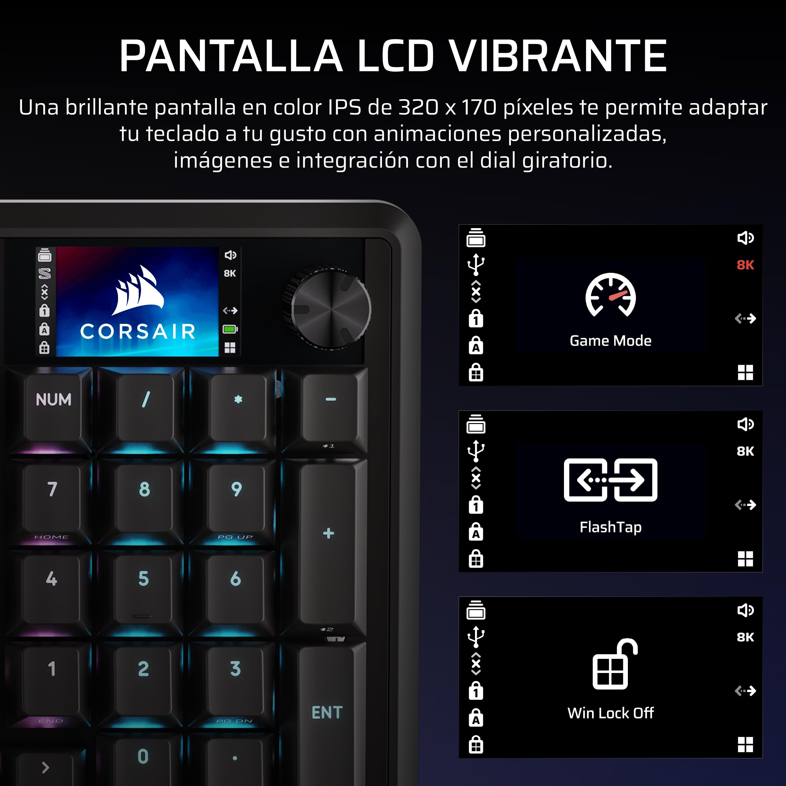 Corsair Vanguard 96 Wireless Mecánico RGB Teclado Gaming – Negro | QWERTY Español, Formato 96%, Switches MLX Hot-Swap, Hyper-Polling 8000Hz, Integración Stream Deck, FlashTap SOCD