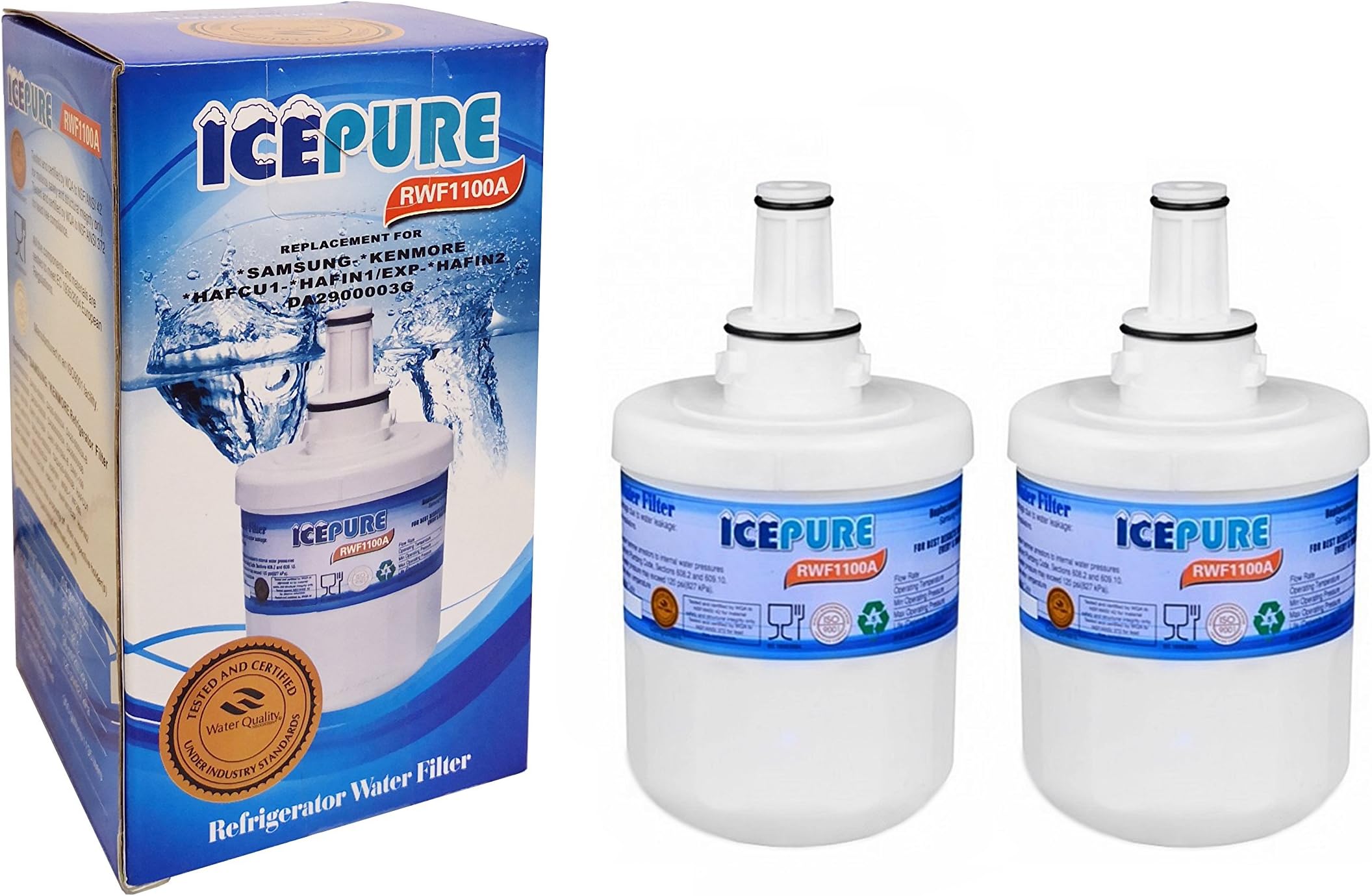 2 Pack Samsung DA2900003F Aqua Pure Plus Replacement Refrigerator Filter by IcePure RWF1100 A
