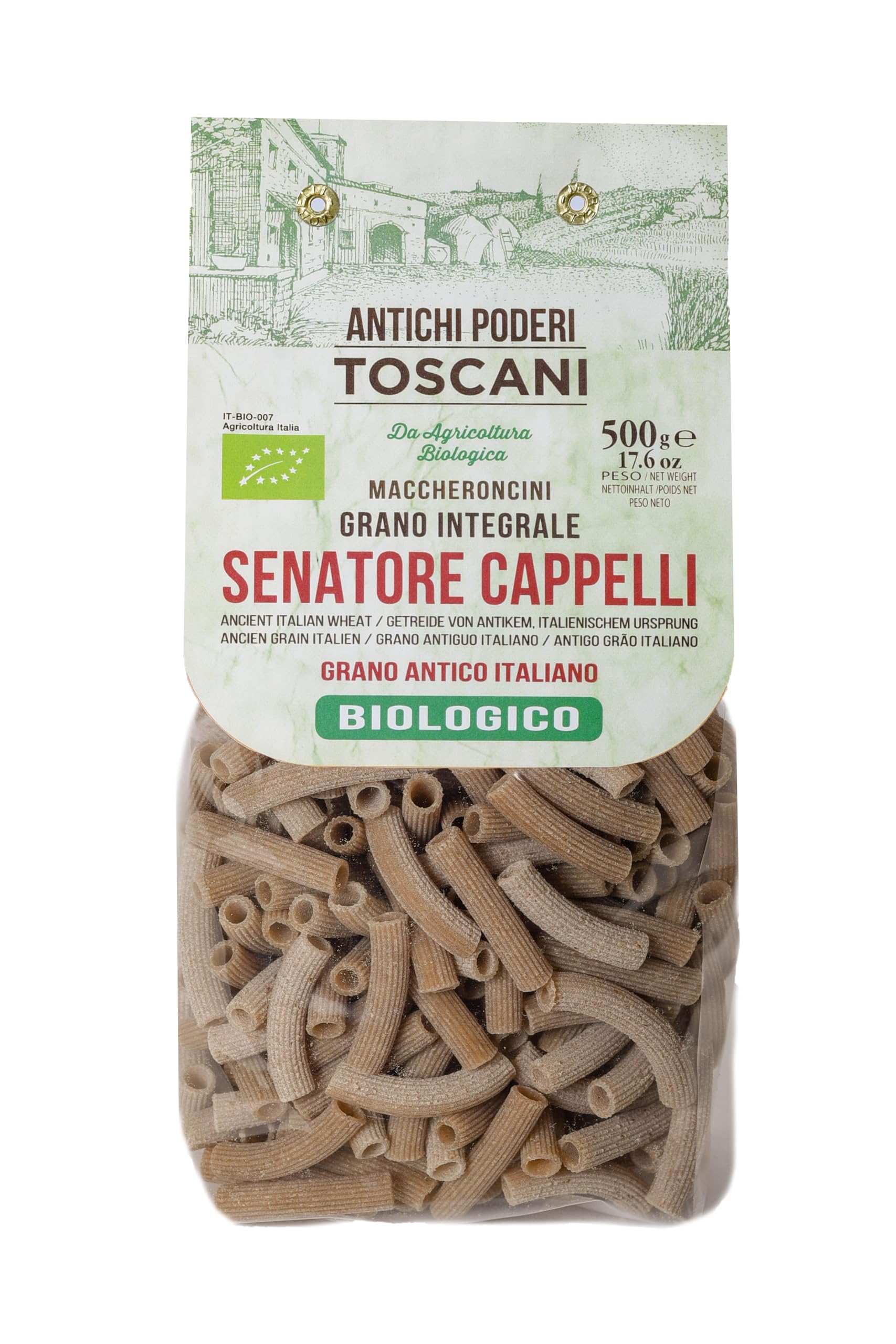 Antichi Poderi ToscaniWholewheat Bio Organic pasta - Maccheroncini - Made with Durum Wheat Semolina - 500 gr