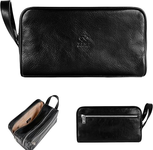 Vista 5 de Time Resistance Neceser de piel para cosméticos italiano con clase Dopp Kit Negro