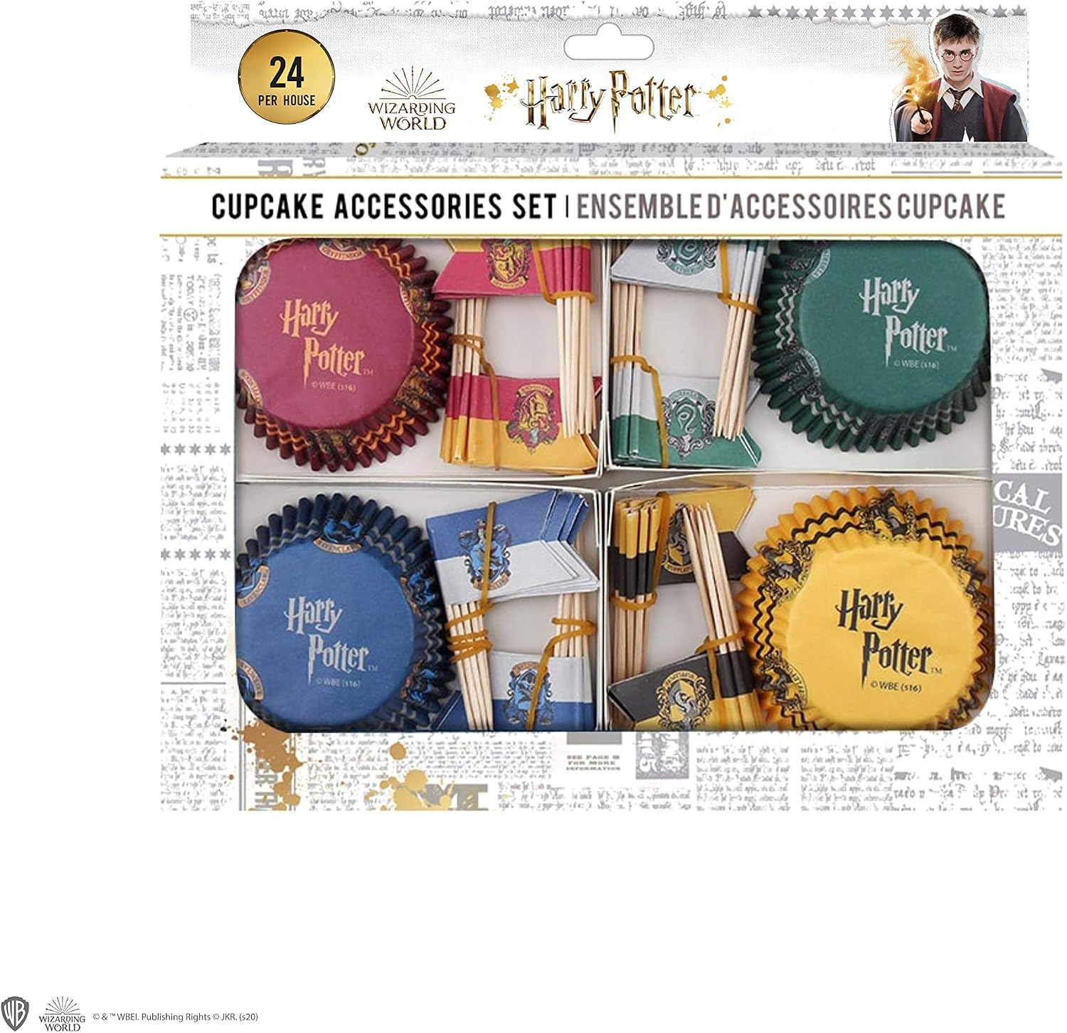 Cinereplicas - Muffin/Cupcake Boxes (x 96) + Harry Potter Flags (x 96) - Warner Bros Licensed Product - 24 Boxes and Flags per House - Edible Ink