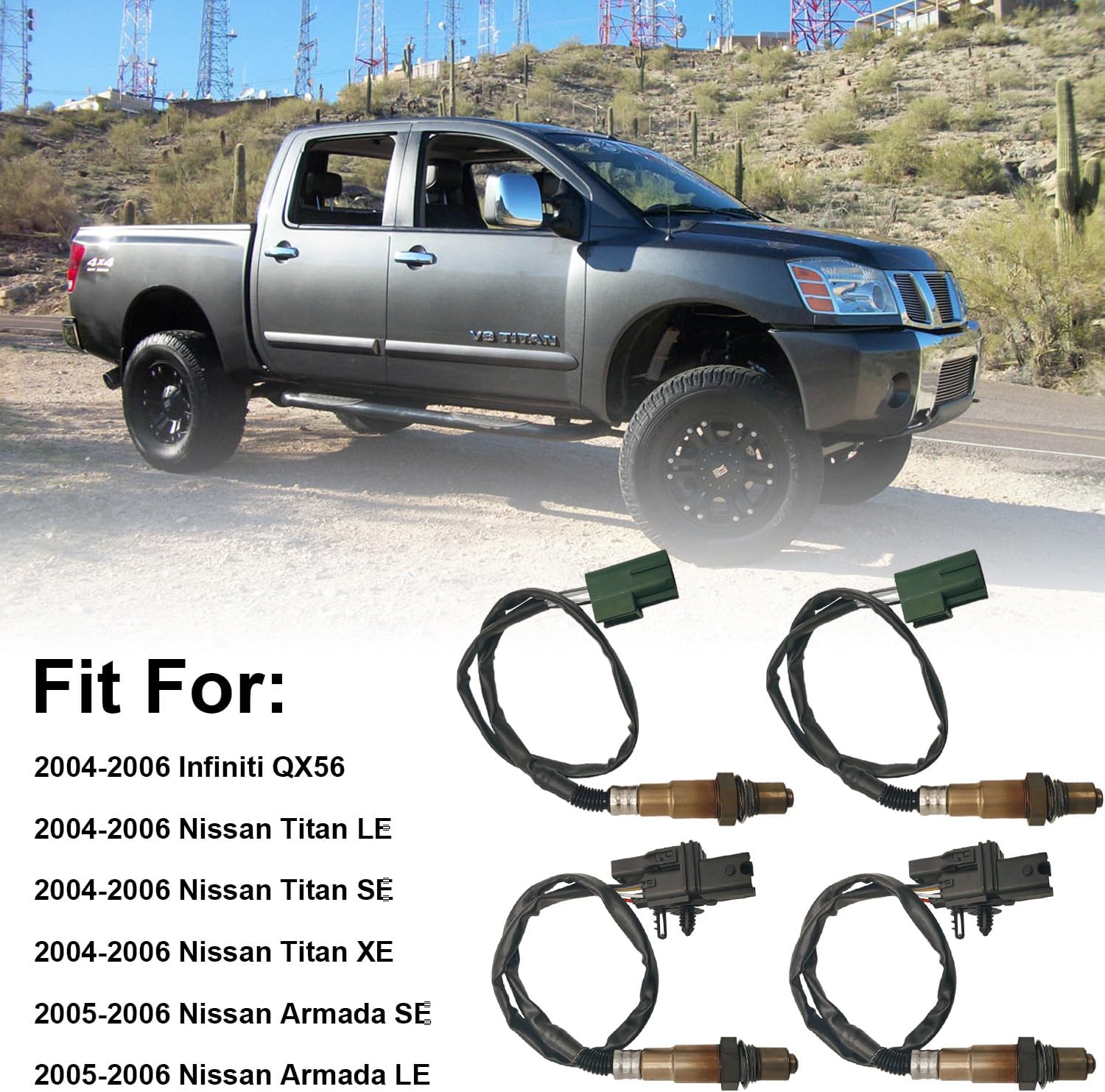 Oxygen Sensor Upstream & Downstream O2 Sensor Fit for Infiniti QX56 2004-2006, for Nissan Armada 2005-2006/Nissan Titan 2004-2006, Oxygen O2 Sensor 4PCS Replace OE# 234-5060, 234-4835
