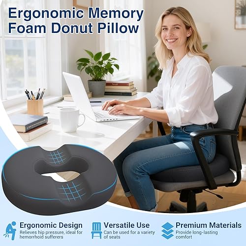 Miniatura 4 de Almohada de dona para embarazo posparto, cojines ergonómicos grandes para asiento de silla, cojín de silla de oficina, almohada transpirable