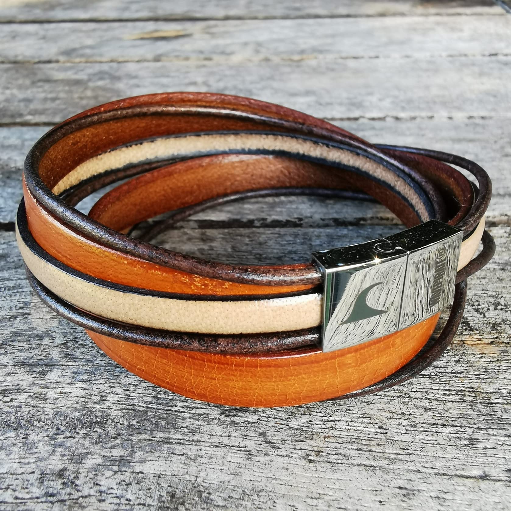 Echt Leder-Armband Rockstar Cognac/Elfenbein Männer Herren