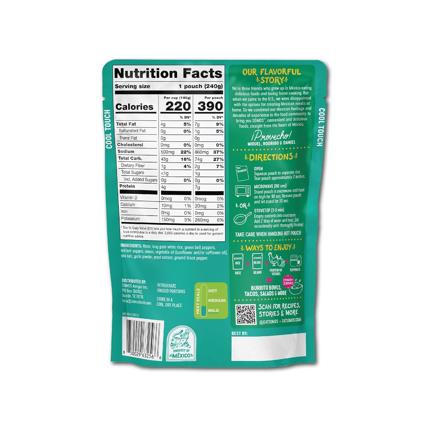 SOMOS Fajita White Rice - Gluten Free, Vegan, Non-GMO & Microwavable - Authentic Mexican Flavor, Healthy & Convenient Meal - Perfect for Burrito Bowls, Tostadas & More | 8.8 oz (Pack of 6)
