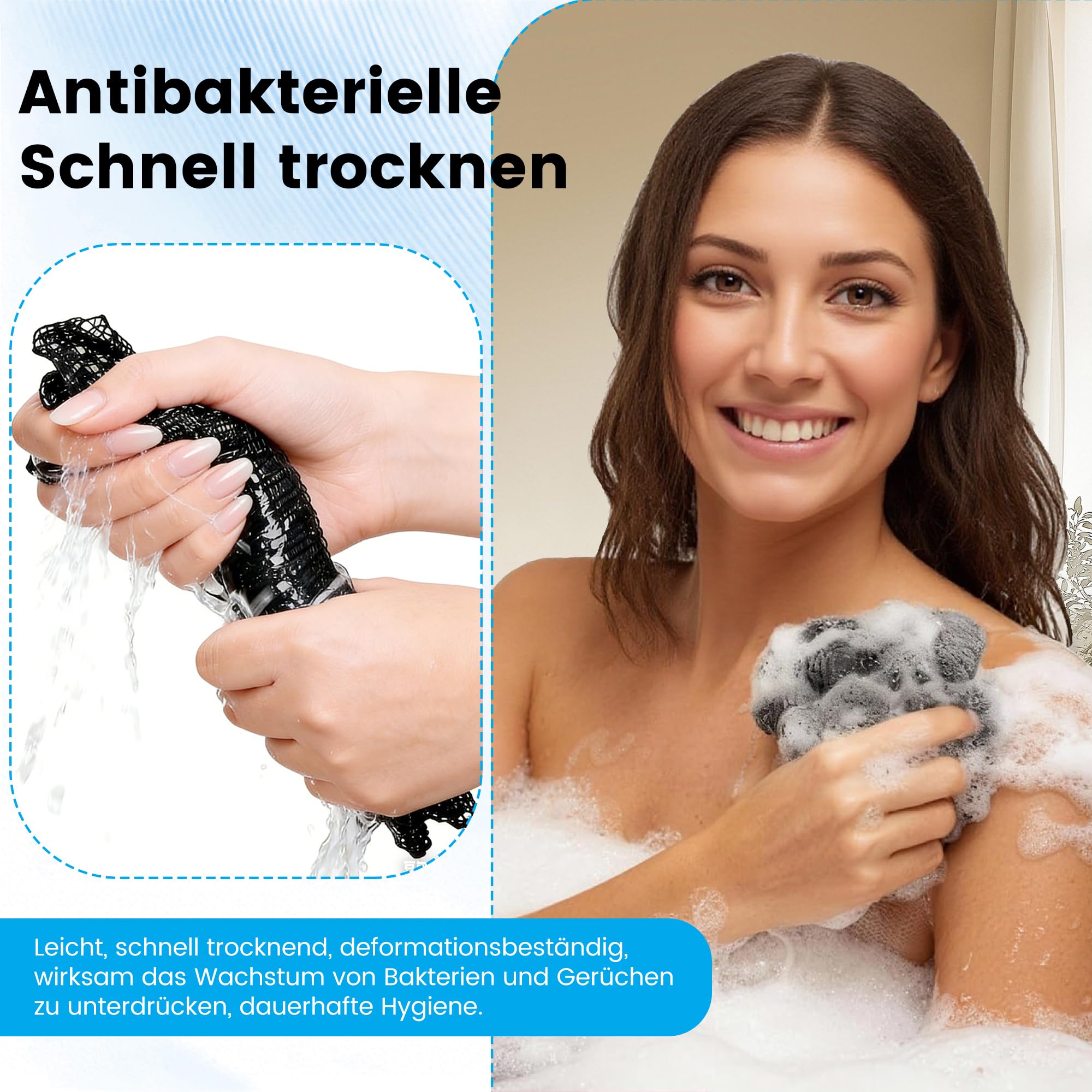 Blissal Exfoliante antibacteriano toalla de ducha, Peeling cuerpo de ducha, Accesorios de ducha de cepillo de espalda, Exfoliante ducha Schwamm scrubber, Loofah Schwamm für Männer Fraue (negro) — view 5