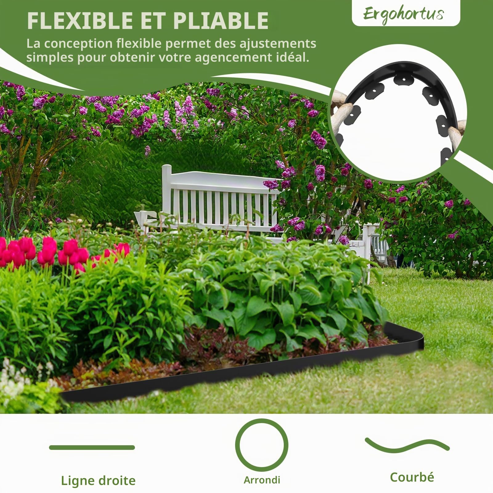 Bordure de Jardin Extérieur, Bordure de Jardin Flexible 10 Mètres avec 50 Piquets, Hauteur 5 cm, Plastique, Idéale pour Délimiter Les Pelouses, Massifs de Fleurs, Bordures et Allées – Noir