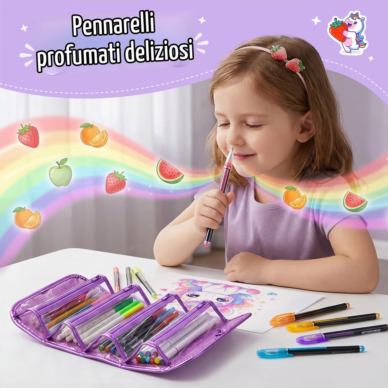 Hot Bee Unicorno Bambina Regalo - Astuccio e Valigetta Colori con Pennarelli Lavabili