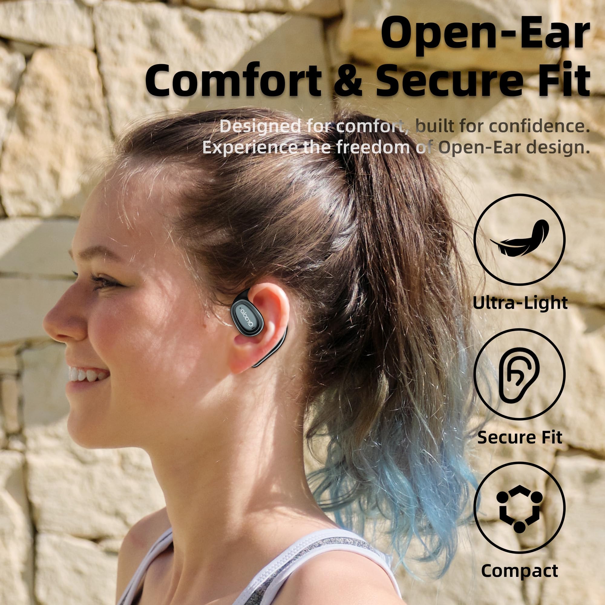 Oraolo Open Ear Headphones, Bluetooth 5.4 Wireless Earbuds with 16.2mm Large Driver, Open Ear Earbuds with AI Noise-Canceling, 32H Playtime, Water-Resistant Running Headphones for Outdoor Workout — view 3
