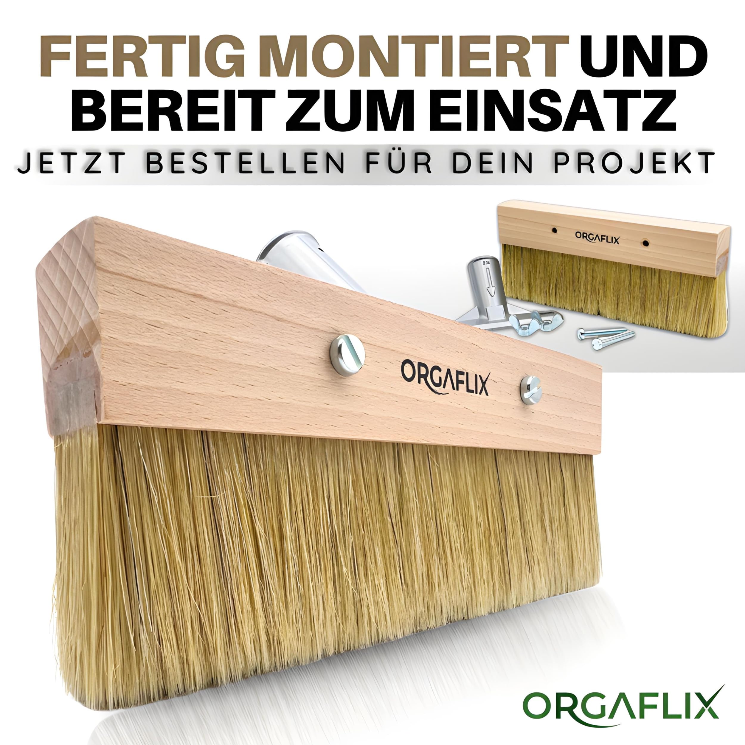ORGAFLIX Pennello Premium per Verniciatura Terrazzo 220mm con Robusta Montatura in Metallo per Impugnatura a Manico - Perfetto per la Sigillatura di Pavimenti e Grandi Superfici - Pennello per Pittori