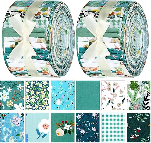 Miniatura 1 de Moukeren 100 Pcs Floral Fabric Quilting Strips Colorful Cotton Fabric Patchwork Fabric Roll up 2.55 Inch Precut Plain Weave Fabric for DIY Craft