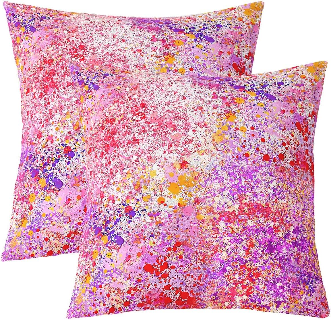 Feelyou Abstract Pink Throw Pillow Covers, Set of 2, 24x24 Inches, Galaxy Tie Dye Decorative Pillow Cover, Abstract Art Painting Pillow Cases, Modern Cushion Cover for Sofa Couch Bed Living Room
