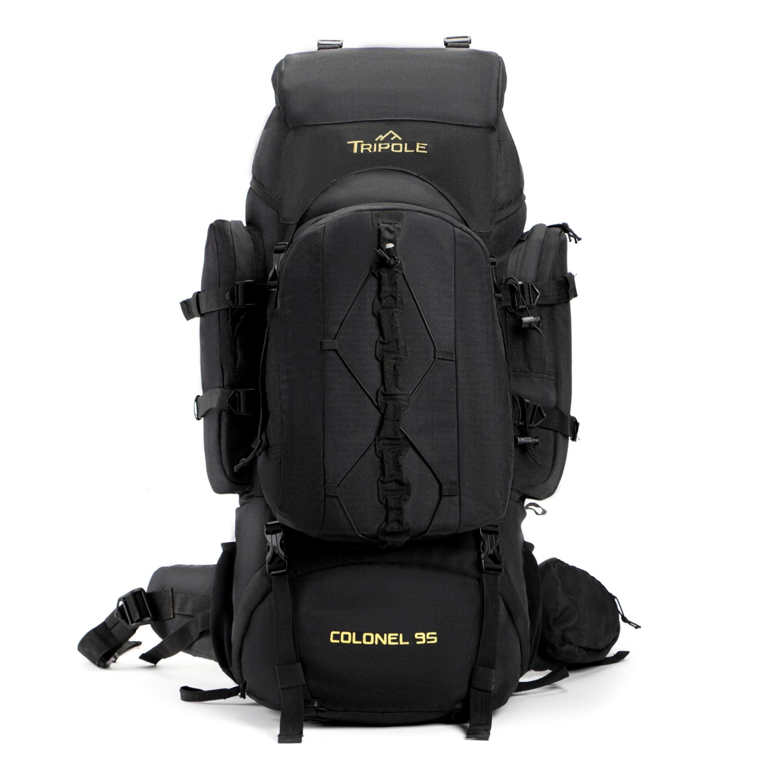 Tripole Mochila Colonel de 95 Litros con Mochila Desmontable - Senderismo, Trekking, Viajes, Camping, Resistente al Agua, con Espalda Transpirable, Negro