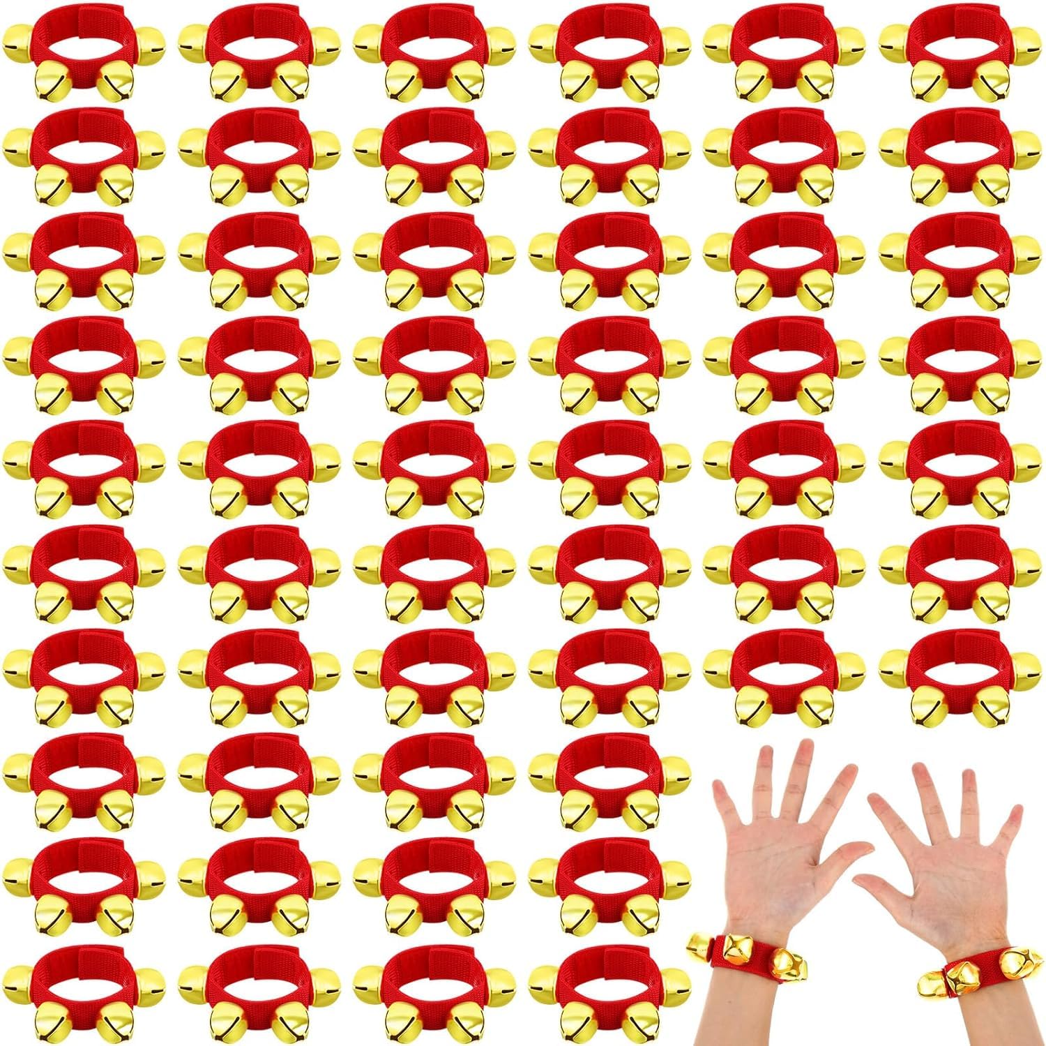 60 braccialetti natalizi con campane dorate, regolabili, per Natale, matrimonio, scuola, famiglia, percussioni, bomboniere, per adulti