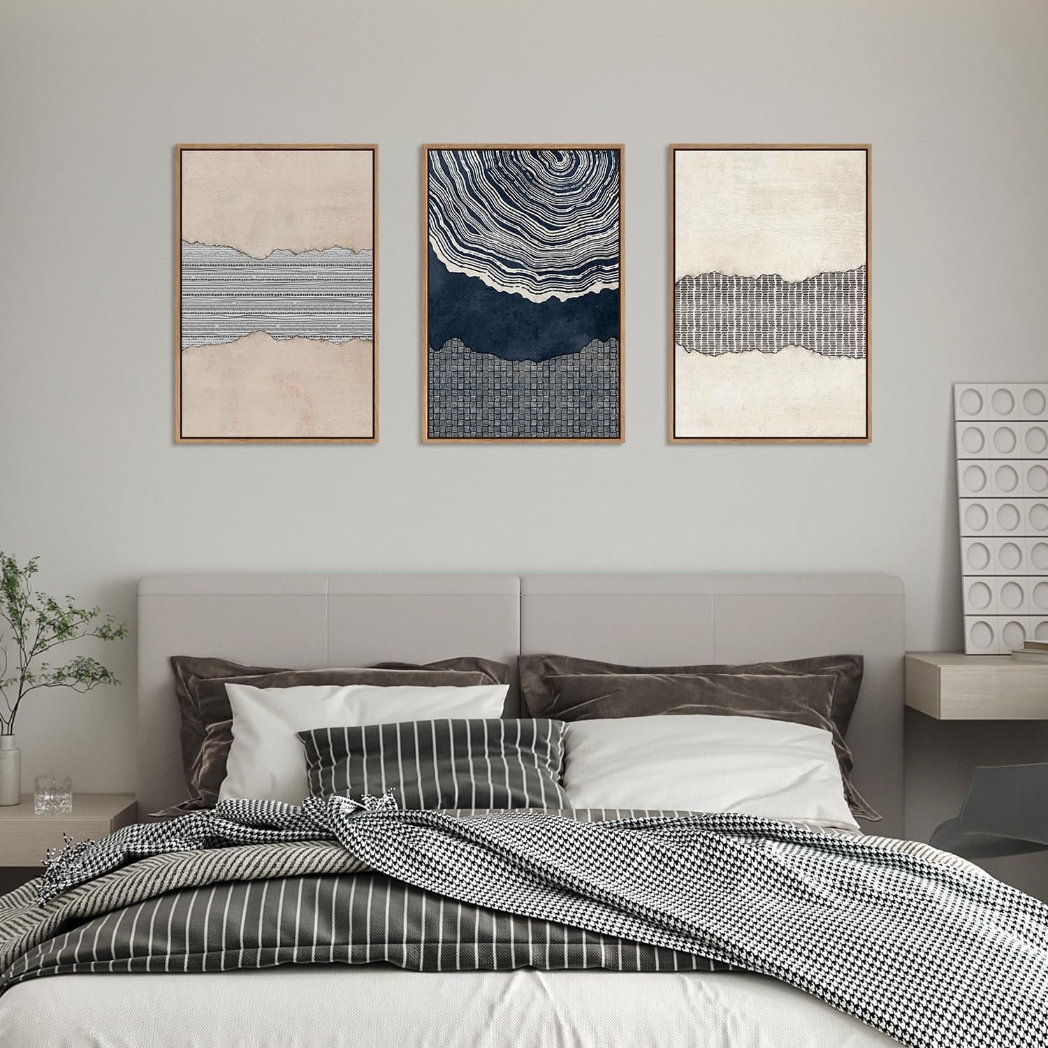 LHIUEM Large Abstract Green Gray Pastel Framed Canvas Wall Art,Neutral Landscape Wall Decor,Modern Watercolor Lake Artwork,Beige Textured Illustrations Art for Living Room,Bedroom,Office- 24x36x3