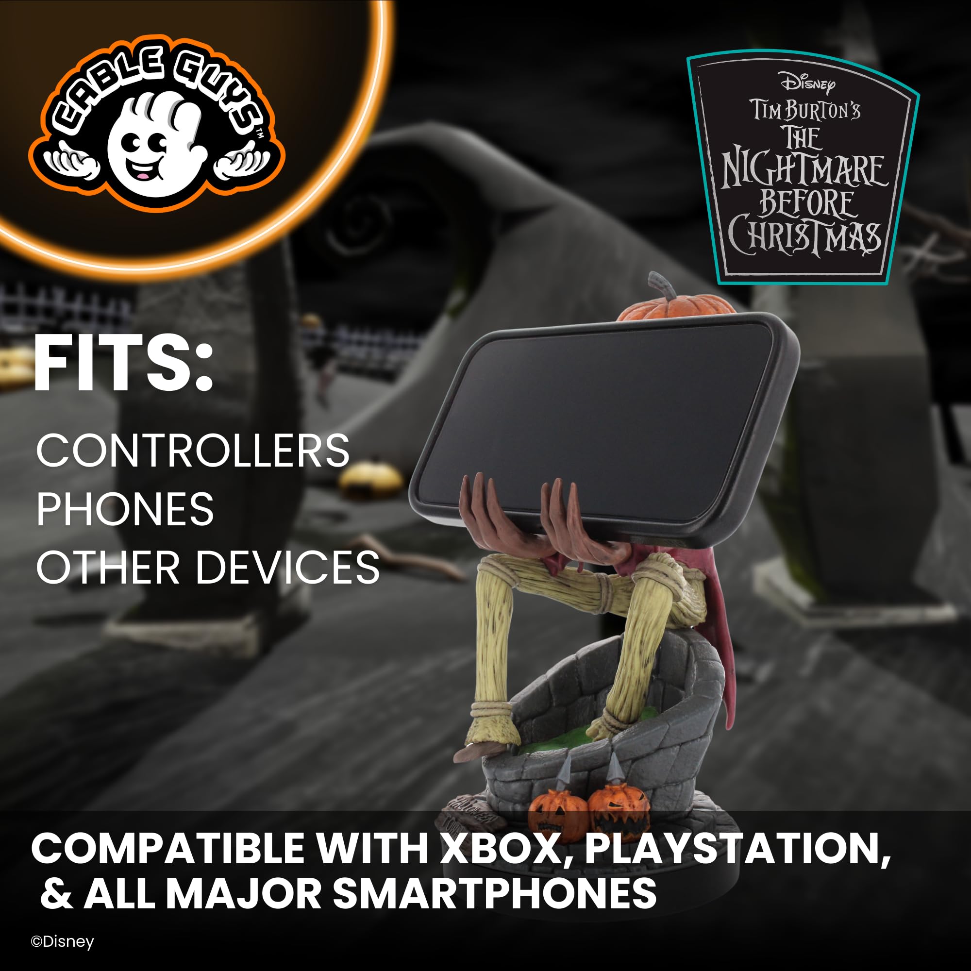 Cableguys The Nightmare Before Christmas Jack Pumpkin King Soporte Mando y Movil - Figuras Soporte para movil y Mando, Compatible con Xbox, PlayStation y la mayoría de mandos estándar