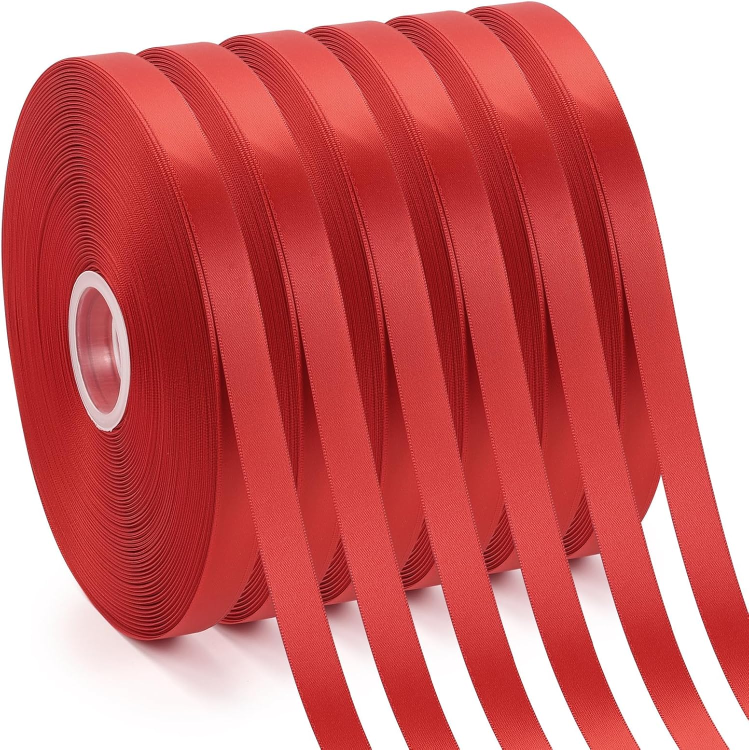 6 Rolls Double Faced Satin Ribbon Total 600 Yards for Gift Wrapping, Wedding Bouquets, Hair Bows, Floral Arrangements, Party Decorations, Sewing DIY Crafts(Red, 5/8 inch)