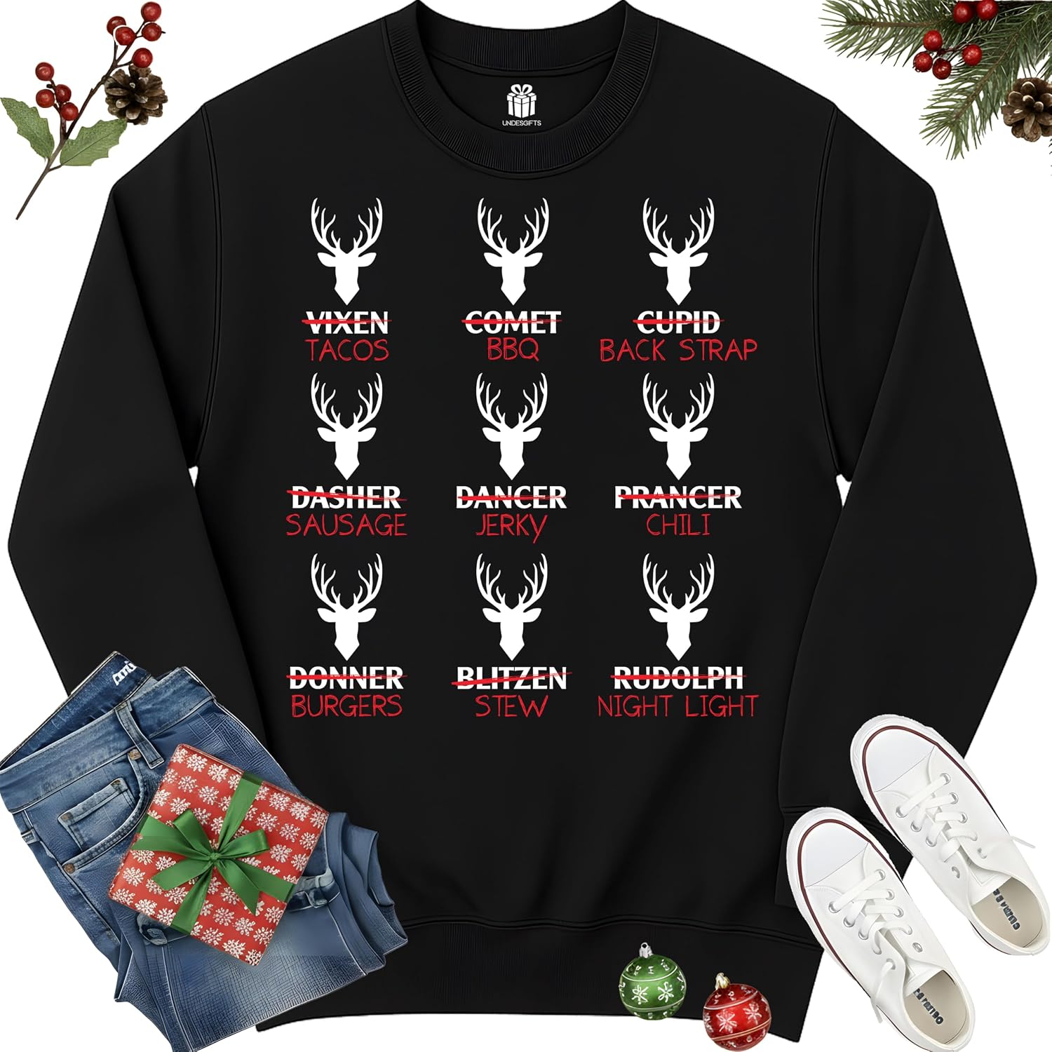 Funny Christmas Deer Hunters All of Santa's Reindeer T-Shirt for Men Women Kids Dad Grandpa Xmas Hunters Squad