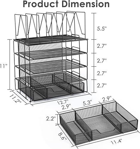 Miniatura 9 de Housmile Organizadores y accesorios de escritorio, organizador de escritorio de 5 niveles con clasificadores de archivos, bandeja de papel, cajón y